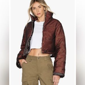 I.Am.Gia Red Black Mesh Cropped Puffer 'Road Warrior' Jacket